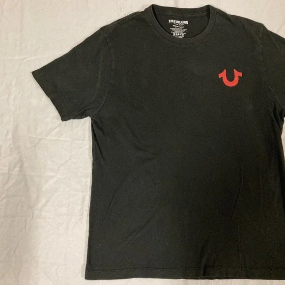 True Religion Mens Buddha Logo Graphic T-Shirt Black Red XL 107996 - Picture 8 of 11